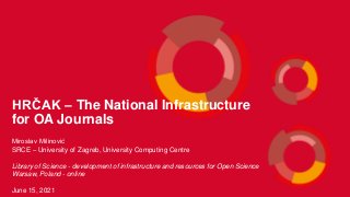 HRČAK – The National Infrastructure
for OA Journals
Miroslav Milinović
SRCE – University of Zagreb, University Computing Centre
Library of Science - development of infrastructure and resources for Open Science
Warsaw, Poland - online
June 15, 2021
 