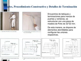 Dúplex, Procedimiento Constructivo y Detalles de Terminación

                                   Encuentros de tabiques y
                                   terminaciones para marcos de
                                   puertas y ventanas, se
                                   estructuran con una pieza de
                                   madera de Pc4c de 32*32 mm.
                                   De esta manera, se dispone de
                                   elementos atornillables para
                                   configurar las uniones
                                   respectivas.
 