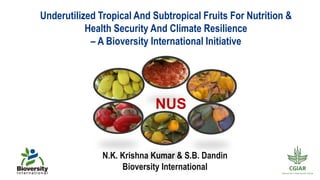 N.K. Krishna Kumar & S.B. Dandin
Bioversity International
Underutilized Tropical And Subtropical Fruits For Nutrition &
Health Security And Climate Resilience
– A Bioversity International Initiative
NUS
 