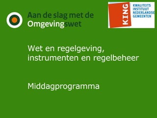 Wet en regelgeving,
instrumenten en regelbeheer
Middagprogramma
 