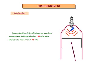 FONCTIONNEMENT Combustion  La combustion doit s’effectuer par couches successives à vitesse élevée ( ~  40  m/s) sans atteindre la détonation (>  70  m/s) 