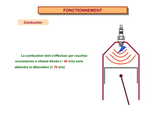 FONCTIONNEMENT Combustion  La combustion doit s’effectuer par couches successives à vitesse élevée ( ~  40  m/s) sans atteindre la détonation (>  70  m/s) 