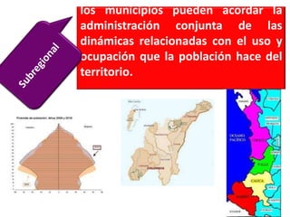 los municipios pueden acordar la
administración conjunta de las
dinámicas relacionadas con el uso y
ocupación que la población hace del
territorio.
 