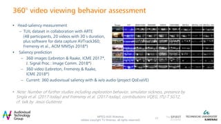 360° video viewing behavior assessment
• Head-saliency measurement
– TUIL dataset in collaboration with ARTE
(48 participa...