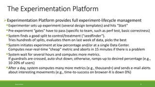 The Experimentation Platform
➢Experimentation Platform provides full experiment-lifecycle management
▪Experimenter sets up...