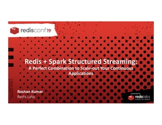PRESENTED BY
Redis + Spark Structured Streaming:
A Perfect Combination to Scale-out Your Continuous
Applications
Roshan Kumar
Redis Labs
 
