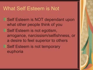 Self-Esteem…What’s it made of? Your self-esteem is made up of all the experiences and interpersonal relationships you’ve had in your life. Everyone you’ve ever met has added to or taken away from how you see yourself! Mrs.Najam-un-Nissa 