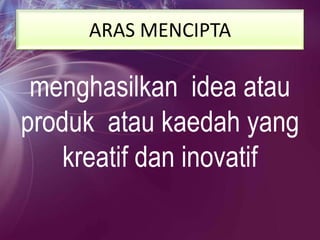 ARAS MENCIPTA
menghasilkan idea atau
produk atau kaedah yang
kreatif dan inovatif
 