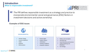 Introduction
What is responsible investment?

2
Examples of ESG issues
 