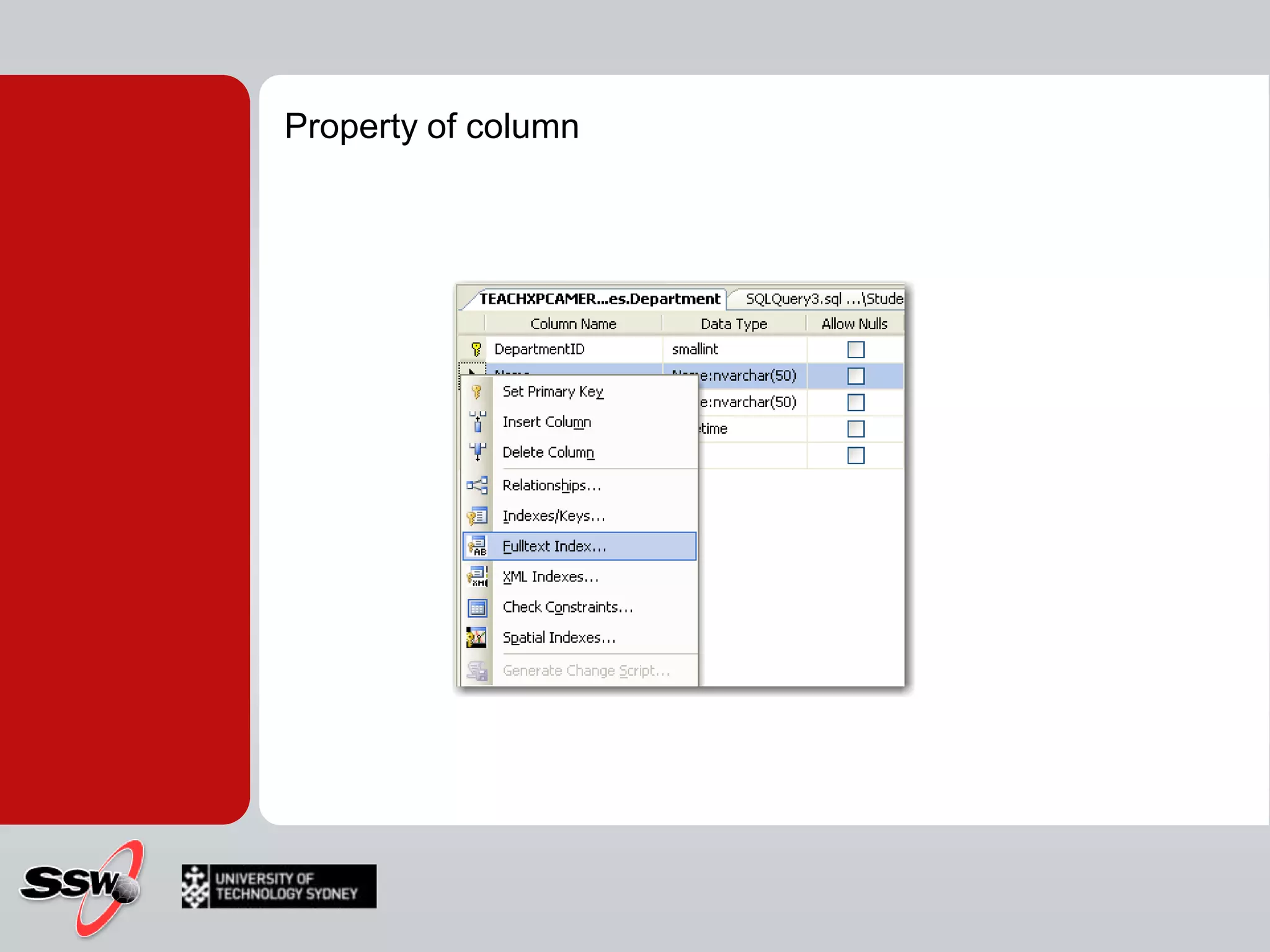 Property of column