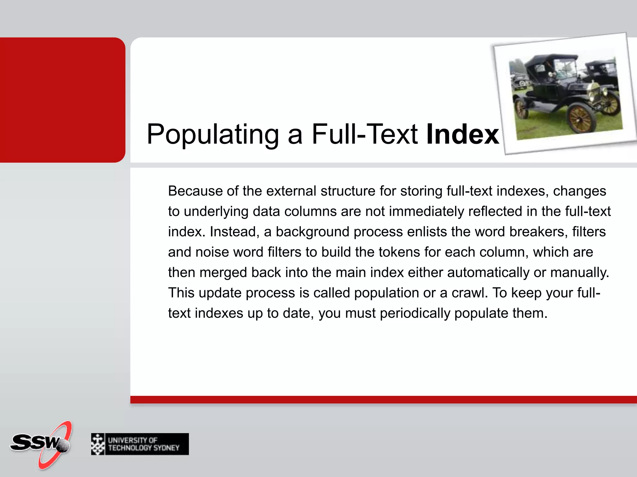 How to Index and Catalog Population