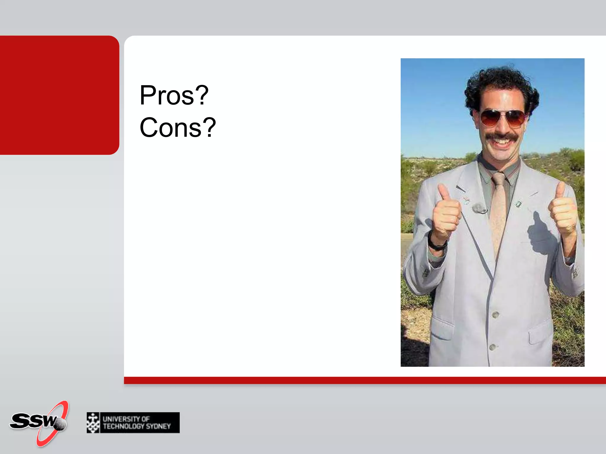 ThesaurusSupposed to match synonyms of search terms – but the thesaurus seems to be very limitedDoes not match pluralsNot particularly usefulhttp://technet.microsoft.com/en-us/library/cc721269.aspx#_Toc202506231