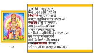 16
सुखमार्छिहीनं िहुदुः खमपूणत,
र्छमदं तु नूनं हृदयं स्वस्र्रं मे।
व शीिगते यि सहस्रधाऽद्य,
वज्राहतं शृङ्गर्छमवाचलस्य।।5.28.4।।
नै ान्ति दोषो मम नूनमि ,
वध्याहमस्यार्छप्रयदर्तनस्य।
िावं न चास्याहमनुप्रदातु,
मलं र्छिजो मन्त्रर्छमवार्छिजाय।।5.28.5।।
नूनं ममाङ्गान्यर्छचरादनायतः ,
र्िैस्वश्शतैश्छे र्त्स्र्छत राक्षसेन्द्रः ।
तस्वस्मननार्च्छवत लोकनार्े,
गितस्र्जन्तोररव र्ल्यक
ृ न्तः ।।5.28.6।।
 