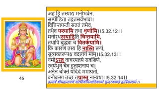 45
अहं र्छह तस्याद्य मनोिवेन,
सम्पीर्छिता तद्गतसवतिावा।
र्छवर्छचन्तयन्ती सततं तमेव,
तर्ैव पश्यावम तर्ा शृणोवम।।5.32.12।।
मनोरर्स्स्स्यावदर्छत वचििावम,
तर्ार्छप िुद्ध्या च व तक
ग िावम।
र्छक
ं कारणं तस्य र्छह नान्ति रूपं,
सुव्क्तरूपि वदत्ययं माम।।5.32.13।।
नमोऽिु वाचस्पतये सवर्छज्रणे,
ियंिुवे चैव हुतार्नाय च।
अनेन चोक्तं यर्छददं ममाग्रतो,
वनौकसा तच्छ तथािु नान्यर्ा।।5.32.14।।
इत्याषे श्रीमद्रामायणे वाल्मीकीयेआर्छदकाव्े सुन्दरकाण्डे िार्छिंर्स्सगतः ।।
 