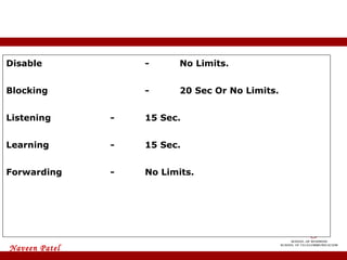 Disable - No Limits. Blocking - 20 Sec Or No Limits. Listening  - 15 Sec. Learning - 15 Sec.  Forwarding - No Limits. Switch  - Port States 