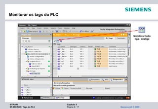 SITRAIN Capítulo 5
ST-MICRO1 / Tags do PLC Página 8 / 17 Siemens AG © 2009
Monitorar os tags do PLC
Monitorar tudo
liga / desliga
 