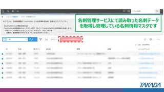 名刺管理サービスにて読み取った名刺データ
を取得し管理している名刺情報マスタです
 