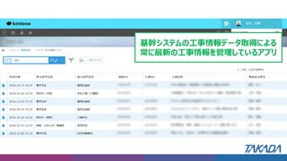 基幹システムの工事情報データ取得による
常に最新の工事情報を管理しているアプリ
 