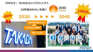 TOPICS｜ 2040みらいプロジェクト
2020 ▶ ▶ ▶ ▶ 2040
20年後のみらいを描く
 