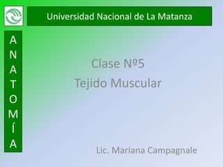 Universidad Nacional de La Matanza

A
N
A            Clase Nº5
T         Tejido Muscular
O
M
Í
A              Lic. Mariana Campagnale
 