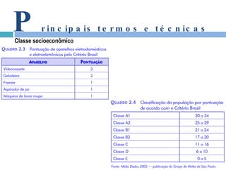 P rincipais termos e técnicas Classe socioeconômico 