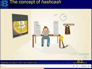 104
0:1
0
The concept of hashcash
WatchMojo.com (May 27, 2014). Top 10 Bitcoin Facts, https://www.youtube.com/watch?v=2UC_8NdR1To, last accessed Nov 6,
2017.
 