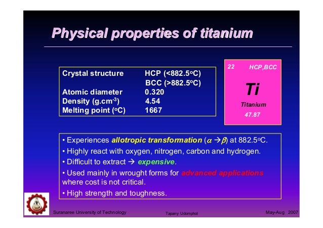 Physical And Chemical Properties Of Titanium Alloys Physical And Chemical Properties Of Titanium Alloys