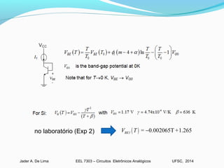 EEL 7303 – Circuitos Eletrônicos AnalógicosJader A. De Lima UFSC, 2014
( ) 0.002065T 1.265BE1V T = +−no laboratório (Exp 2)
 