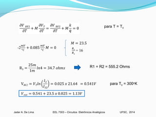 EEL 7303 – Circuitos Eletrônicos AnalógicosJader A. De Lima UFSC, 2014
para T = T0
R1 = R2 = 555.2 Ohms
para T0 = 300o
K
 