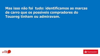 Mas isso não foi tudo: identificamos as marcas
de carro que os possíveis compradores do
Touareg tinham ou admiravam.
 