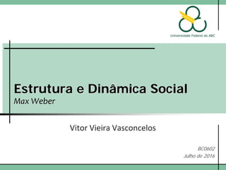 Estrutura e Dinâmica Social
Max Weber
Vitor Vieira Vasconcelos
BC0602
Julho de 2016
 