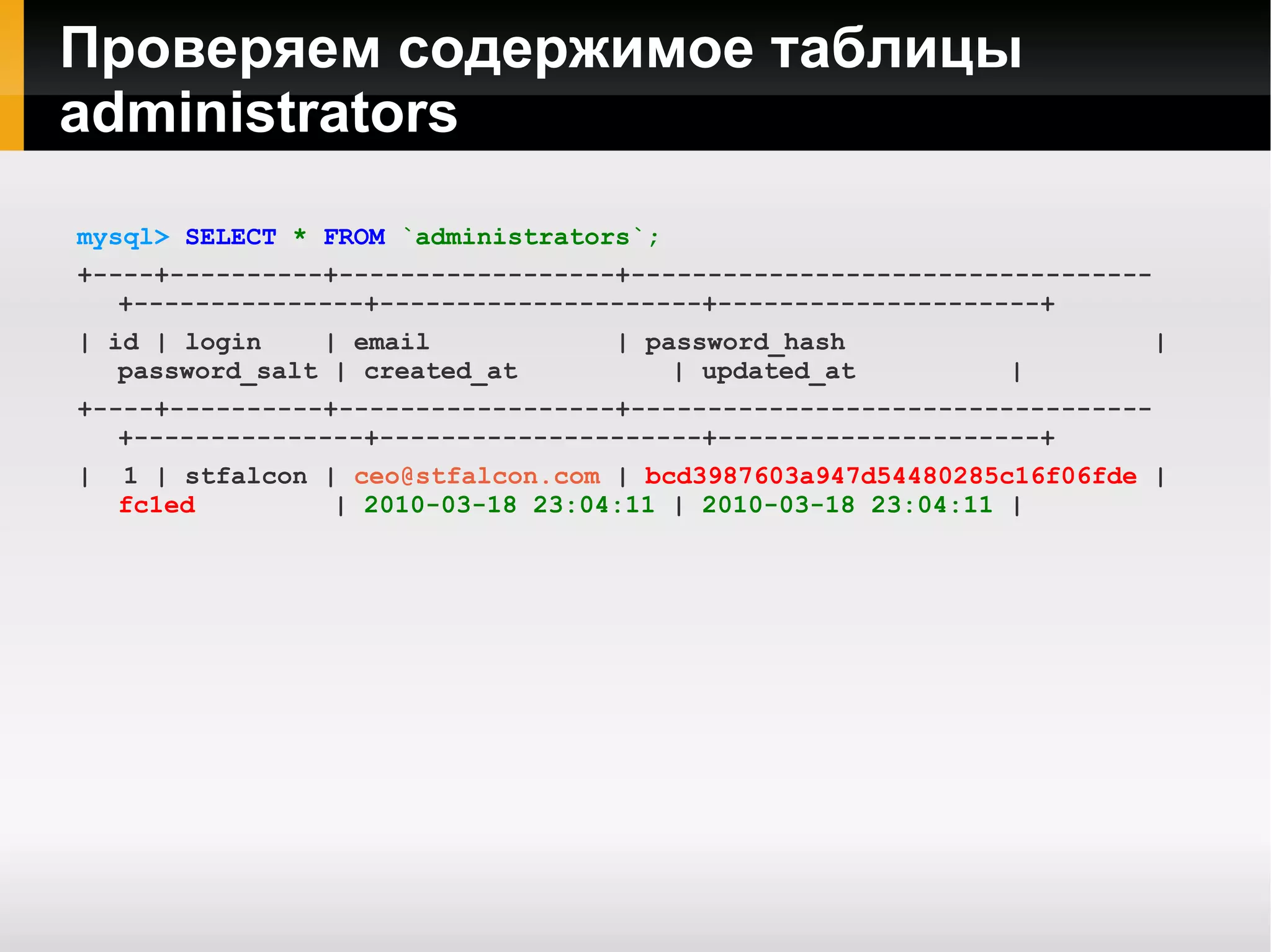 Настраиваем подключение к БД resources.doctrine.connections.primary.dsn.adapter =  &quot;mysql&quot; resources.doctrine.connections.primary.dsn.username =  &quot;root&quot; resources.doctrine.connections.primary.dsn.password =  &quot;******&quot; resources.doctrine.connections.primary.dsn.host =  &quot;localhost&quot; resources.doctrine.connections.primary.dsn.dbname =  &quot;zfconf&quot; resources.doctrine.connections.primary.options.charset =  &quot;utf8&quot; resources.doctrine.connections.primary.options.collate =  &quot;utf8_unicode_ci&quot; 
