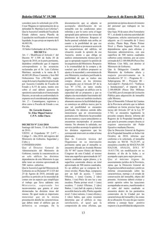 Boletín Oficial Nº 19.388                                                               Jueves 6 de Enero de 2011
considera justo lo solicitado por el Dr.   documentación que se adjunta se              permitirán un óptimo desenvolvimiento
Cesar Maguna en representación de su       acompaña identificación de un                del personal que trabajará en las
defendido Sr. Martínez Luís Ceferino";     inmueble con las condiciones antes           mismas;
Que la Asesoría Contable de Fiscalía de    referidas y por lo tanto sería el lugar      Que fojas 30 de autos obra Formulario
Estado elabora nueva Planilla de           apropiado para optimizar las tareas del      Nº 1, en donde la máxima autoridad del
Liquidación rectificando el monto total    Ministerio de Gobierno. Respecto al          Organismo, solicita autorización para
liquidado, lo que arroja un importe de $   hecho puntual señalado más arriba, en        adquirir: un (1) inmueble de 3 (tres)
46.803.98;                                 cuanto a la posibilidad de que ese           niveles; Planta Baja, Planta Primer
Por ello,                                  servicio jurídico se pronuncie acerca de     Nivel y Planta Segundo Nivel, con
 El Señor Gobernador de la Provincia       las características del edificio, tal        dependencias aptas para oficinas y
              DECRETA:                     situación excede la opinión de esa           funciones administrativas, con una
Art. 1/.- Modifícase el Artículo 1/ del    Asesoría, atento a que obliga un             superficie de 500 metros cuadrados
Decreto Nº 1.308 de fecha 20 de            análisis eminentemente técnico por lo        cubiertos como mínimo, por un costo
Agosto de 2010, en la parte pertinente,    que es apropiado requerir la opinión de      estimado de $ 2.100.000,00 (Pesos Dos
dejándose establecido que el importe       los arquitectos del Ministerio. Respecto     Millones Cien Mil), con destino al
correspondiente a las acreencias           a la eventualidad de la compra y de          Ministerio de Gobierno;
reclamadas por el Sr. Luís Ceferino        concluir que el edificio propuesto se        Que la Delegación Contable del
Martínez, asciende a la suma de $          ajusta a la necesidad y conveniencia de      Ministerio de Gobierno afecta y
46.803,98 (Pesos Cuarenta y Seis Mil       este Ministerio, resultaría justificada la   reajusta preventivamente en la
Ochocientos Tres c/98/100), según          posibilidad de que se realice una            Jurisdicción Nº 11 - Programa 01 -
surge de la nueva liquidación practicada   compra directa en los términos               Subprograma 00 - Proyecto 00 -
por Asesoría Contable de Fiscalía de       consignados por el Artículo 26º de la        Actividad 01 - Partida 412 - "Edificios
Estado a fs.55 de autos, monto este        Ley Nº 3.742, en tanto resulta               e Instalaciones", el importe de $
sobre el cual deberá ajustarse la          engorroso conseguir un edificio con la       2.100.000,00 (Pesos Dos Millones
operatoria autorizada en el mencionado     capacidad del ya propuesto y que se          Cien Mil), por el concepto de Licitación
Decreto, en un todo en conformidad a lo    adapte a las necesidades funcionales del     Pública para adquisición de inmueble
expuesto en el considerando precedente.    Ministerio, como así también resultaría      calle Moreno;
Art. 2/.- Comuníquese, regístrese y        altamente oneroso la factibilidad de que     Que el Honorable Tribunal de Cuentas
dése curso a Fiscalía de Estado a sus      se construya un edificio nuevo, por lo       de la Provincia advierte que se deberá
efectos.                                   que tal posibilidad se encuentra             establecer en forma precisa bajo que
         Dr. Gerardo Zamora                justificada. En idéntico sentido debe        inciso del Artículo 26º de la Ley Nº
       Sr. Elías Miguel Suárez             mencionarse que en circunstancias            3.742, se encuentra legalmente la
          C.P.N. Atilio Chara              puntuales este Ministerio ha procedido       presente compra directa; informe del
                                           de esta manera y cuyos antecedentes se       Registro de la Propiedad Inmueble y
                                           encuentran incorporados al presente          que para la presente compra directa se
DECRETO Nº 2.161/2010                      trámite. No obstante lo señalado, ese        requiere autorización del Poder
Santiago del Estero, 15 de Diciembre       servicio jurídico aconseja la opinión de     Ejecutivo mediante Decreto;
de 2010.-                                  los distintos organismos que les             Que la Dirección General de Registro
VISTO: el Expediente Nº 2.477 -            corresponde intervenir en orden al tema      de la Propiedad Inmueble en fecha 4 de
Código 2 - Año 2010, del registro del      planteado;                                   Octubre de 2010, informa que
Ministerio de Gobierno, Seguridad y        Que la Comisión técnica del                  conforme a lo solicitado, el inmueble
Culto; y                                   Organismos en su intervención                inscripto en M.F.R. 7S-25.397, se
CONSIDERANDO:                              pertinente opina que el inmueble se          encuentra a nombre de MAGUNA DE
Que el Director General de                 encuentra ubicado en Avenida Moreno          HAZAM, ANALIA, D.N.I. Nº
Administración del Ministerio de           (S) Nº 867 (acera Oeste) del Barrio          16.615.730, sin modificación en su
Gobierno, tramita la concentración en      Congreso de esta Ciudad; el terreno          dominio, al día de la fecha, y se
un solo edificio las distintas             tiene una superficie aproximada de 167       acompaña copia para mejor proveer;
dependencias de este Ministerio la que     metros cuadrados según planos, y la          Q ue el má ximo órga no de
debe tener un mínimo aproximado de         superficie construida abarca un total        asesoramiento jurídico de la Provincia,
500 metros cubiertos;                      aproximado de 500 metros cuadrados.          opina que la Dirección General de
Que la Asesoría Legal del Ministerio de    Es un edificio que se compone de 3           Arquitectura deberá analizar y emitir un
Gobierno en su Dictamen Nº 2.325 del       (tres) niveles: Planta Baja, compuesta       informe circunstanciado sobre las
25 de Agosto de 2010, entiende que         por un hall de acceso, 7 (siete)             características, metraje y el estado de
justifica su petición en la necesidad de   Oficinas, 1 (una) Cocina, 2 (dos)            conservación del inmueble, objeto del
contar con un espacio que simplifique      Baños, 1 (un) Patio de aire luz y una        presente. Asimismo deberá evaluar y
el trabajo que lleva adelante este         escalera. Planta primer nivel: 1 (una)       emitir opinión sobre las tasaciones
Minis t er io, s up er a ndo los           escalera; 7 (siete) Oficinas; 2 (dos)        acompañadas en autos, manifestando si
inconvenientes que genera el estar         Baños; 1 (un) hall de espera y balcón        el valor del metro cuadrado se
distanciadas las distintas áreas del       accesible hacia la calle; Planta segundo     encuentra dentro de los parámetros
mismo. De igual modo es importante         nivel: 2 (dos) salones, 1 (una) oficina y    comerciales de la Ciudad por las
mencionar que en la misma                  2 (dos) baños, que como resumen              características del inmueble y las zonas
presentación detalla las características   determina que el edificio es muy             de su ubicación. En caso de que vuestro
que deben tener el edificio que en         satisfactorio, al igual que la               informe y consejo fuese positivo
definitiva se consigna. De la              composición de estas oficinas, que           respecto a la posibilidad de adquisición


                                                              13
 