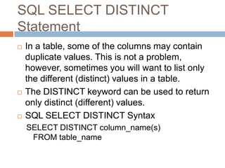 06.01 sql select distinct | PPT