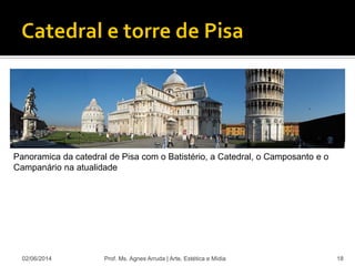 02/06/2014 Prof. Ms. Agnes Arruda | Arte, Estética e Mídia 18
Panoramica da catedral de Pisa com o Batistério, a Catedral, o Camposanto e o
Campanário na atualidade
 