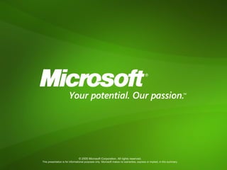 © 2005 Microsoft Corporation. All rights reserved. This presentation is for informational purposes only. Microsoft makes no warranties, express or implied, in this summary. 