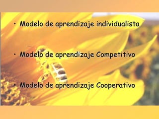 Modelo de aprendizaje individualista Modelo de aprendizaje Competitivo Modelo de aprendizaje Cooperativo 