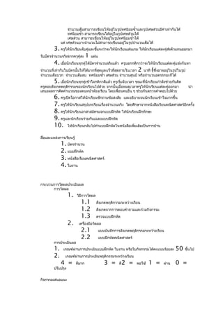จำานวนเต็มสามารถเขียนให้อยูในรูปทศนิยมซำ้าและรูปเศษส่วนมีค่าเท่ากันได้
                                              ่
                   ทศนิยมซำ้า สามารถเขียนให้อยู่ในรูปเศษส่วนได้
                   เศษส่วน สามารถเขียนให้อยู่ในรูปทศนิยมซำ้าได้
              แต่ เศษส่วนบางจำานวนไม่สามารถเขียนอยู่ในรูปจำานวนเต็มได้
         3. ครูให้นักเรียนจับคู่และชี้แจงว่าจะให้นักเรียนเล่นเกม ให้นักเรียนแต่ละคู่ส่งตัวแทนออกมา
รับบัตรจำานวนจริงจากครูคู่ละ 1 แผ่น
         4. เมื่อนักเรียนทุกคู่ได้บัตรจำานวนจริงแล้ว ครูบอกกติกาว่าจะให้นักเรียนแต่ละคู่แข่งกันหา
จำานวนที่เท่ากันในบัตรนั้นให้ได้มากที่สุดและเร็วที่สุดภายในเวลา 2 นาที (ซึ่งอาจอยูในรูปในรูป
                                                                                     ่
จำานวนเต็มบวก จำานวนเต็มลบ ทศนิยมซำ้า เศษส่วน จำานวนศูนย์ หรือจำานวนอตรรกยะก็ได้
         5. เมื่อนักเรียนทุกคู่เข้าใจกติกาดีแล้ว ครูเริ่มจับเวลา ขณะที่นักเรียนกำาลังช่วยกันคิด
ครูคอยสังเกตพฤติกรรมของนักเรียนไปด้วย จากนั้นเมื่อหมดเวลาครูให้นักเรียนแต่ละคูออกมา    ่            นำา
เสนอผลการคิดคำานวณของตนหน้าห้องเรียน โดยเพื่อนคนอื่น ๆ ช่วยกันตรวจคำาตอบไปด้วย
         6. ครูเปิดโอกาสให้นักเรียนซักถามข้อสงสัย และอธิบายจนนักเรียนเข้าใจมากขึ้น
         7. ครูให้นักเรียนสรุปบทเรียนเรื่องจำานวนจริง โดยศึกษาจากหนังสือเรียนคณิตศาสตร์อีกครั้ง
         8. ครูให้นักเรียนอาสาสมัครแจกแบบฝึกหัด ให้นกเรียนฝึกทักษะ
                                                       ั
         9. ครูและนักเรียนร่วมกันเฉลยแบบฝึกหัด
         10. ให้นักเรียนกลับไปทำาแบบฝึกหัดในหนังสือเพิ่มเติมเป็นการบ้าน
สื่อและแหล่งการเรียนรู้
              1. บัตรจำานวน
              2. แบบฝึกหัด
              3. หนังสือเรียนคณิตศาสตร์
              4. ใบงาน


กระบวนการวัดผลประเมินผล
      การวัดผล
                    1.    วิธีการวัดผล
                            1.1          สังเกตพฤติกรรมระหว่างเรียน
                            1.2          สังเกตจากการตอบคำาถามและร่วมกิจกรรม
                            1.3          ตรวจแบบฝึกหัด
                    2.     เครื่องมือวัดผล
                            2.1           แบบบันทึกการสังเกตพฤติกรรมระหว่างเรียน
                            2.2           แบบฝึกหัดคณิตศาสตร์
         การประเมินผล
         1.    เกณฑ์ผ่านการประเมินแบบฝึกหัด ใบงาน หรือใบกิจกรรมได้คะแนนร้อยละ              50     ขึ้นไป
         2.     เกณฑ์ผ่านการประเมินพฤติกรรมระหว่างเรียน
              4 =         ดีมาก              3 =      ดี   2 =   พอใช้   1 =       ผ่าน    0 =
         ปรับปรุง


กิจกรรมเสนอแนะ
 