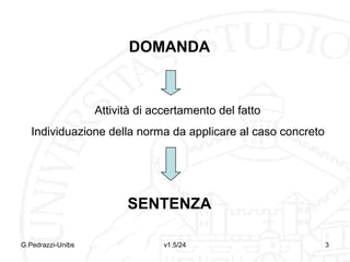 DOMANDA

Attività di accertamento del fatto
Individuazione della norma da applicare al caso concreto

SENTENZA
G.Pedrazzi-Unibs

v1.6/32

3

 