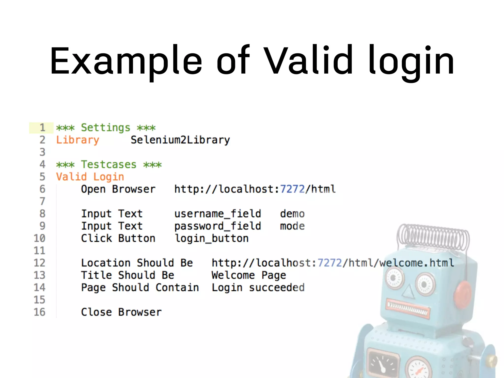 Example of Valid login