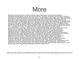 More
26
http://rtomac.github.io/robotframework-selenium2library/doc/Selenium2Library.html
 