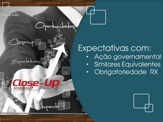 Expectativas com: 
•Ação governamental 
•Similares Equivalentes 
•Obrigatoriedade RX  