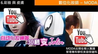 6.彩妝 與 皮膚 數位化妝師 ~ MODA
MODA出現在樹人醫護
管理專科學校美容保健科
 