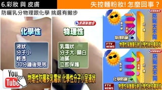 6.彩妝 與 皮膚
防曬乳分物理跟化學 挑選有撇步
失控麵粉妝!怎麼回事？
 