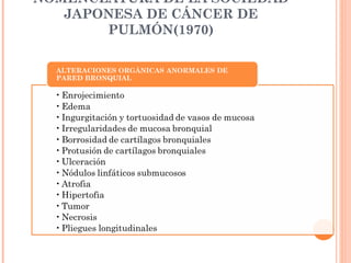 NOMENCLATURA DE LA SOCIEDAD
JAPONESA DE CÁNCER DE
PULMÓN(1970)
 
