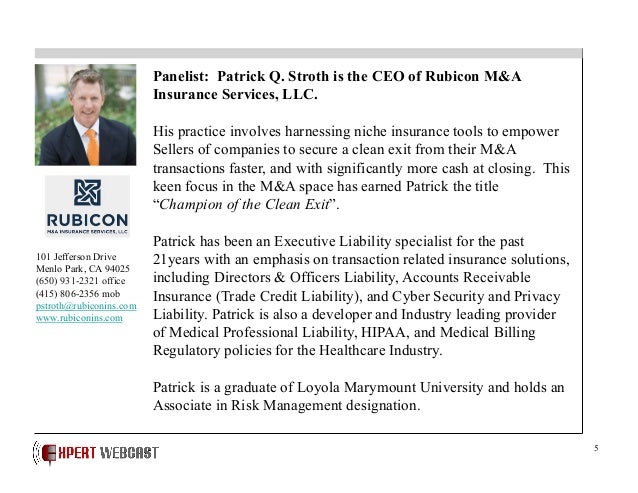 M&amp;A Risk Allocation Representations and Warranties Insurance