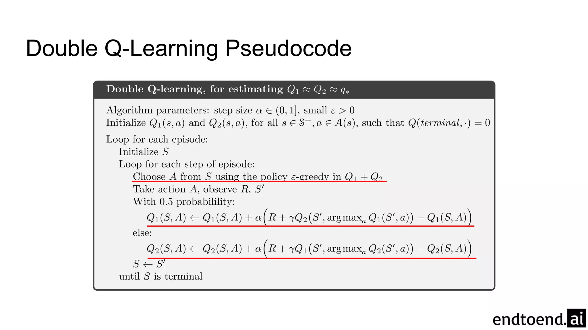 Double Q-Learning Pseudocode
 