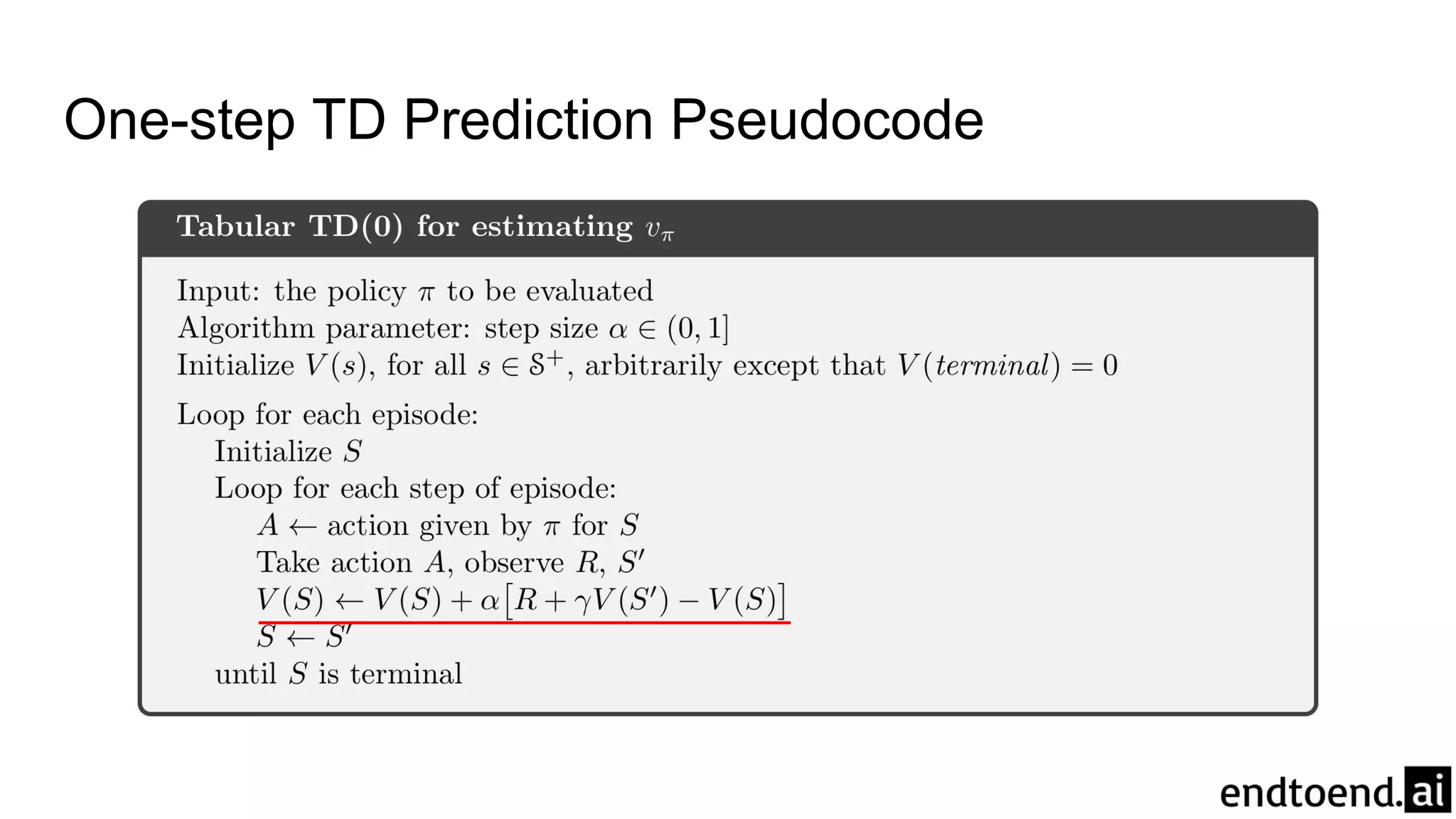 One-step TD Prediction Pseudocode
 