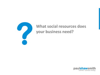 What social resources does
your business need?




                   paulshawsmith
                      scientific business strategy
 