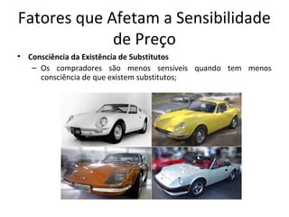 Fatores que Afetam a Sensibilidade
de Preço
• Consciência da Existência de Substitutos
– Os compradores são menos sensíveis quando tem menos
consciência de que existem substitutos;
 